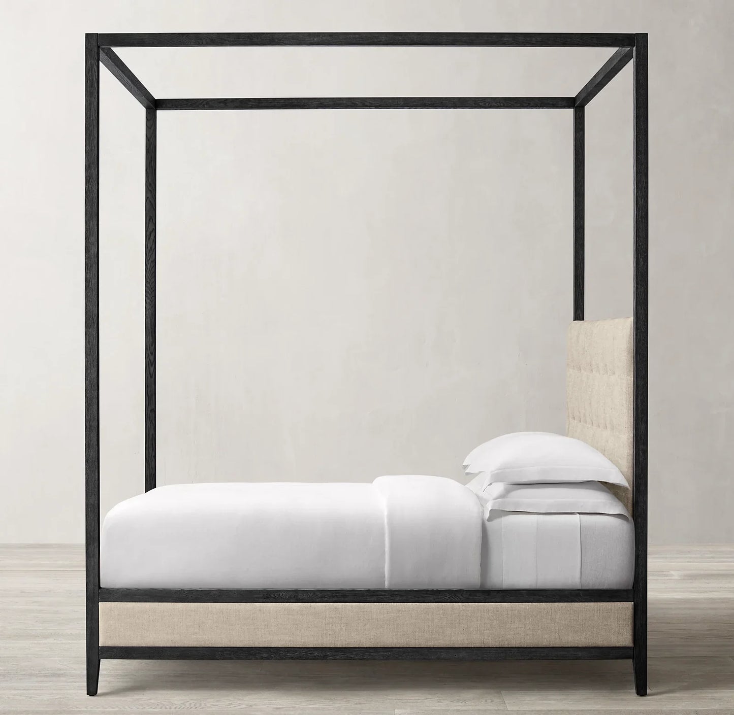 Canopy Bed – Fabric Tufted Panel – Oak Frame – French Contemporary | 1600850997524