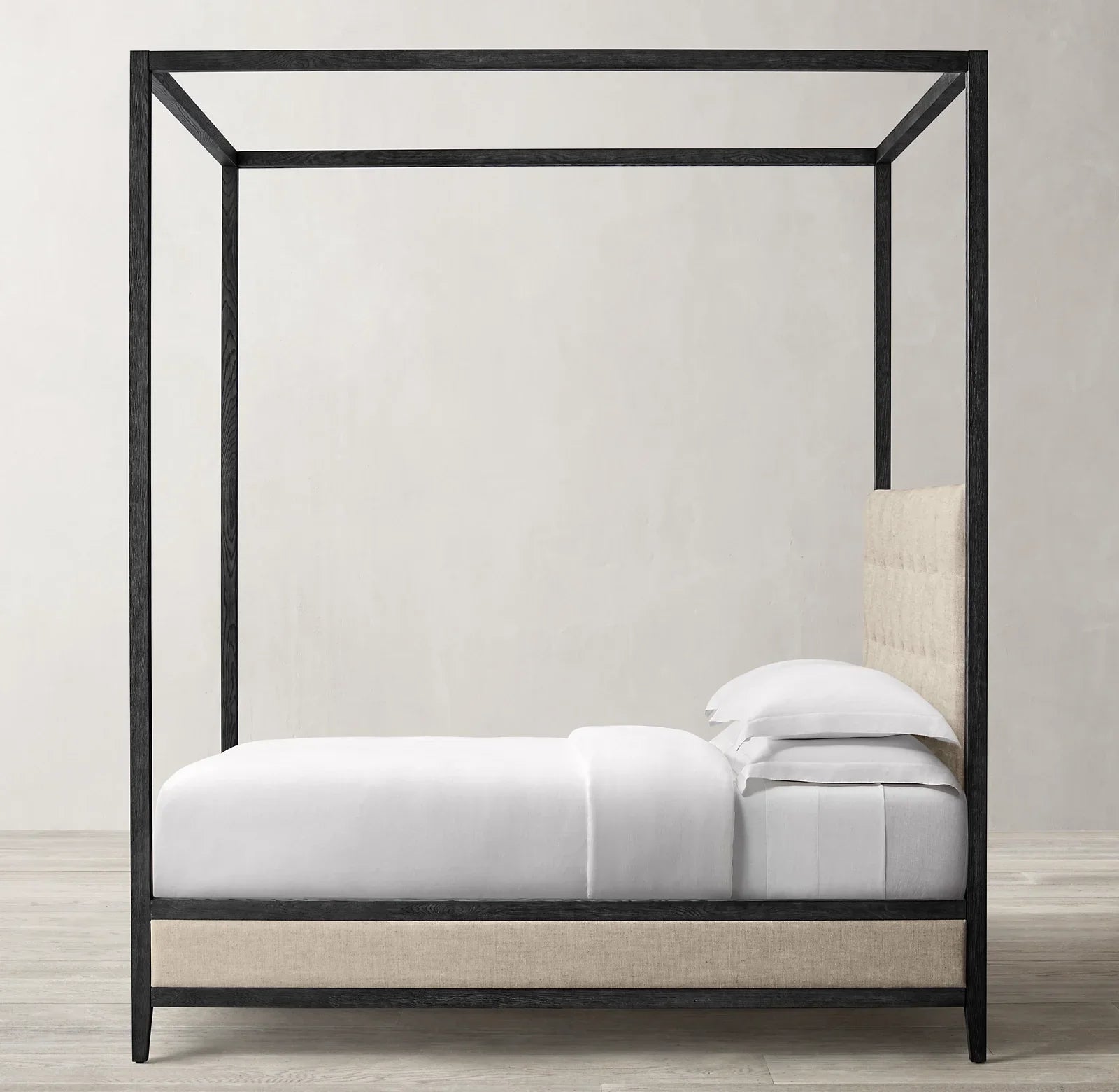 Canopy Bed – Fabric Tufted Panel – Oak Frame – French Contemporary | 1600850997524