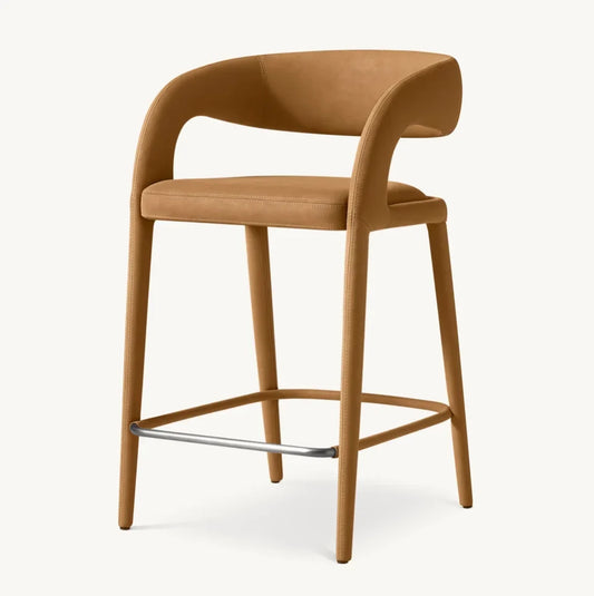 Open Barrel Stool – Chestnut Vagan Leather Italian Midcentury Design by Re Home – Nicola