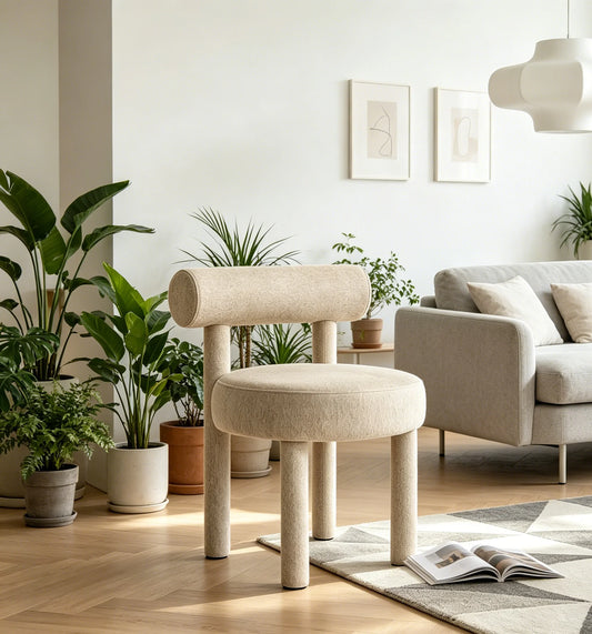 Modern High Backrest Dining Chair with Cotton Upholstery