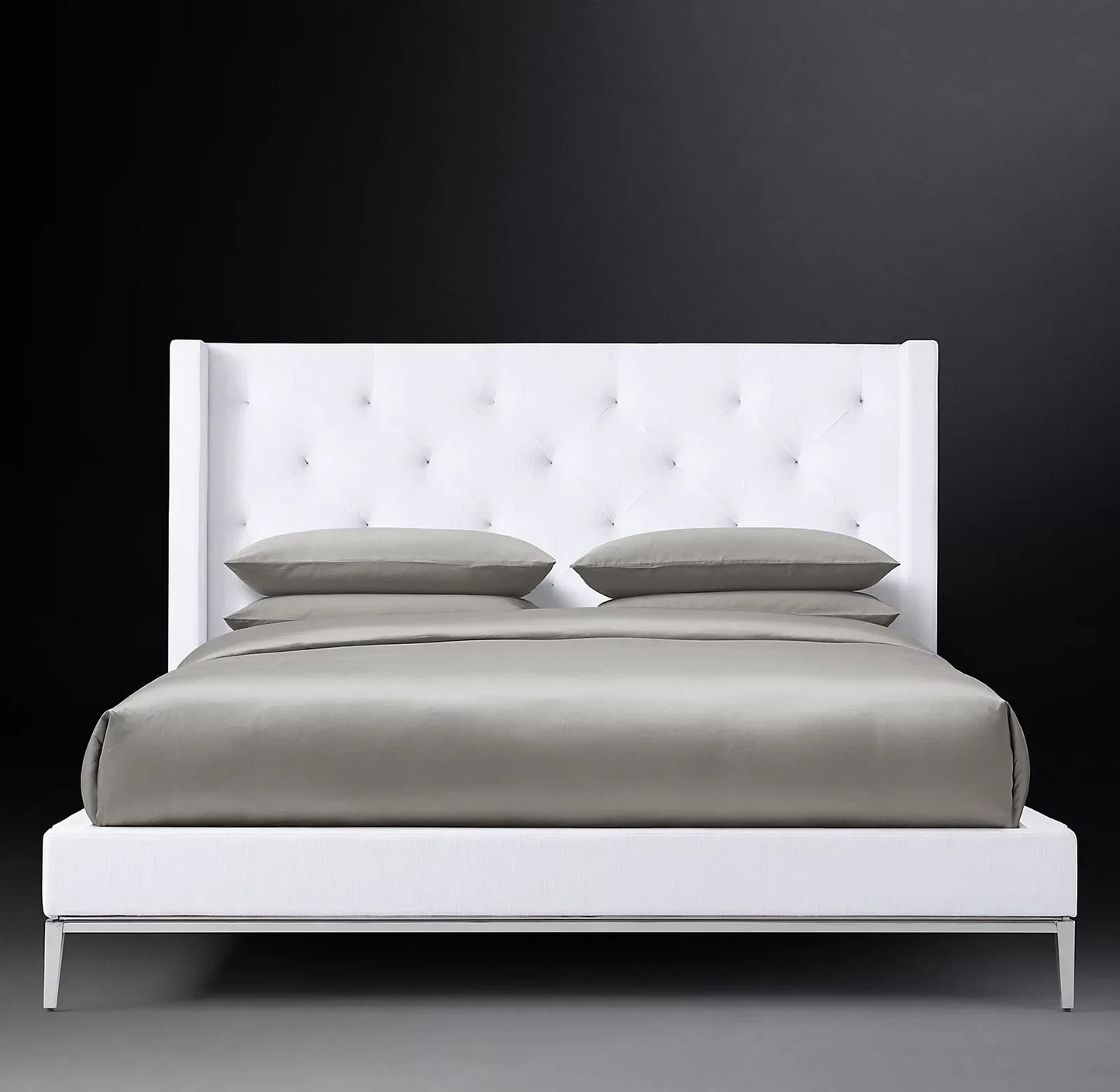 Italian Modernist Shelter Platform Bed – Tufted Fabric Upholstered Statement Piece