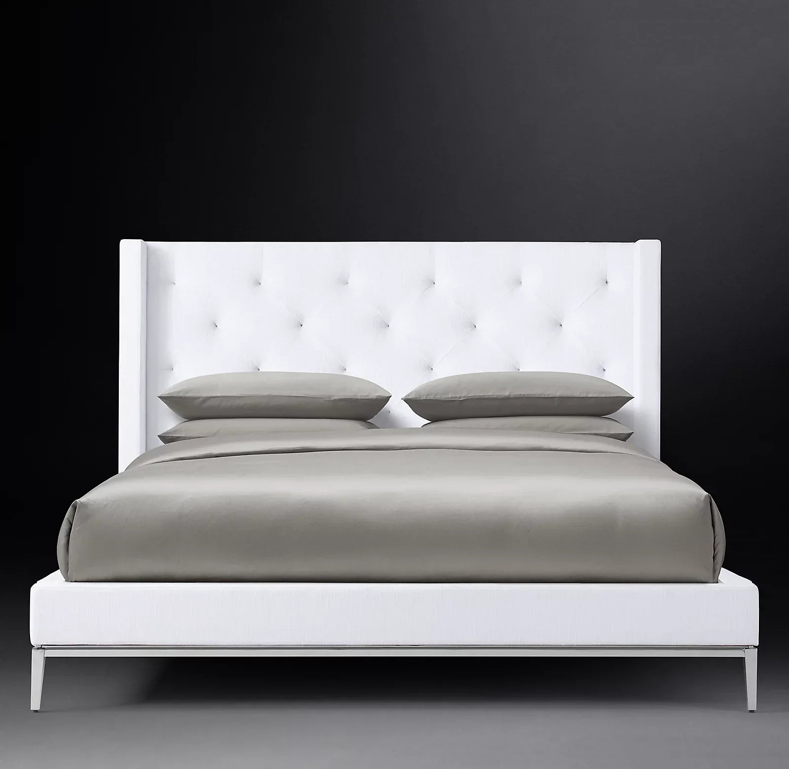 Italian Modernist Shelter Platform Bed – Tufted Fabric Upholstered Statement Piece