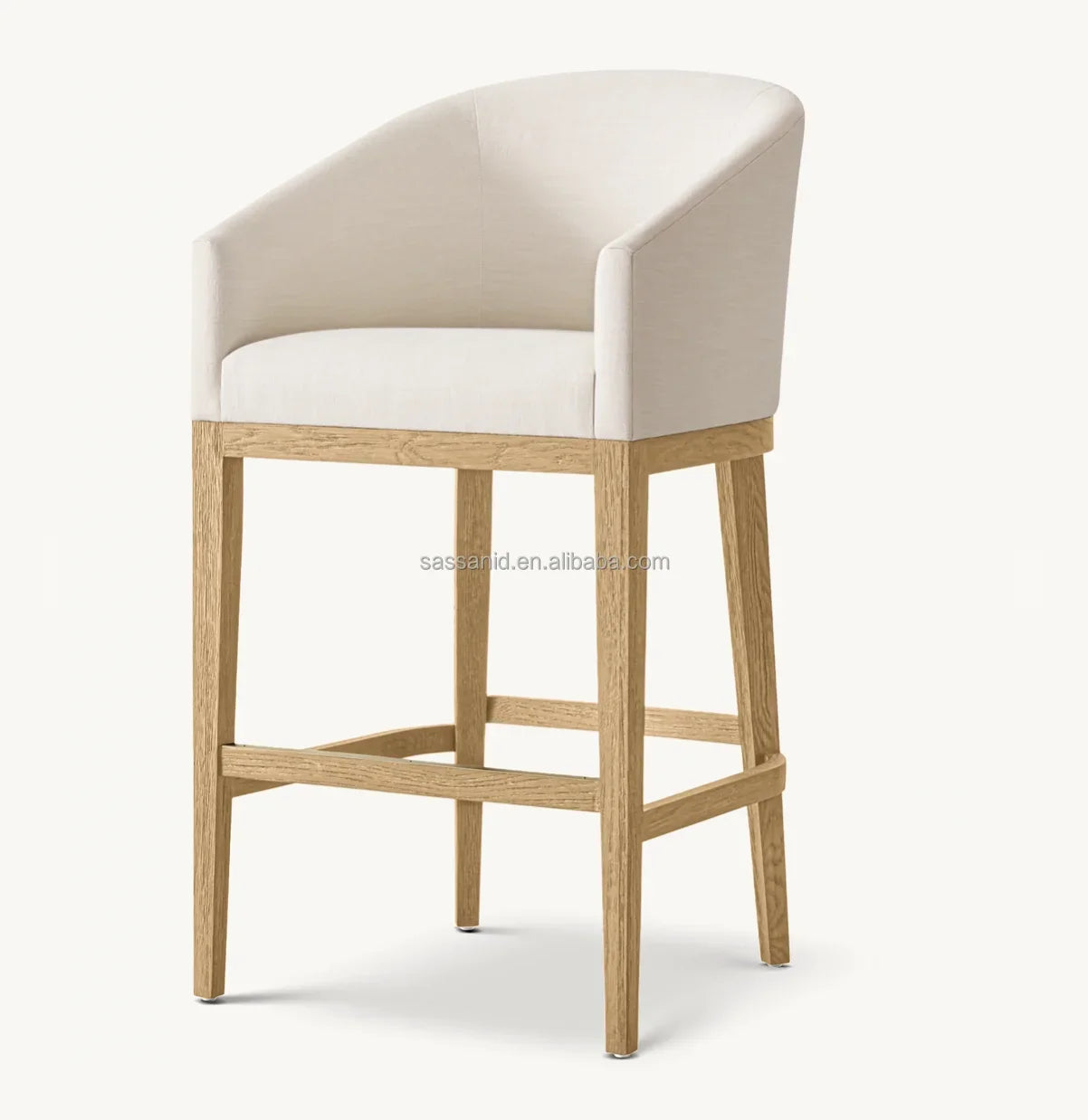 Morgan Barrelback Slope Arm Bar Stool – Oak Frame Fabric Seat Contemporary Designer Furniture