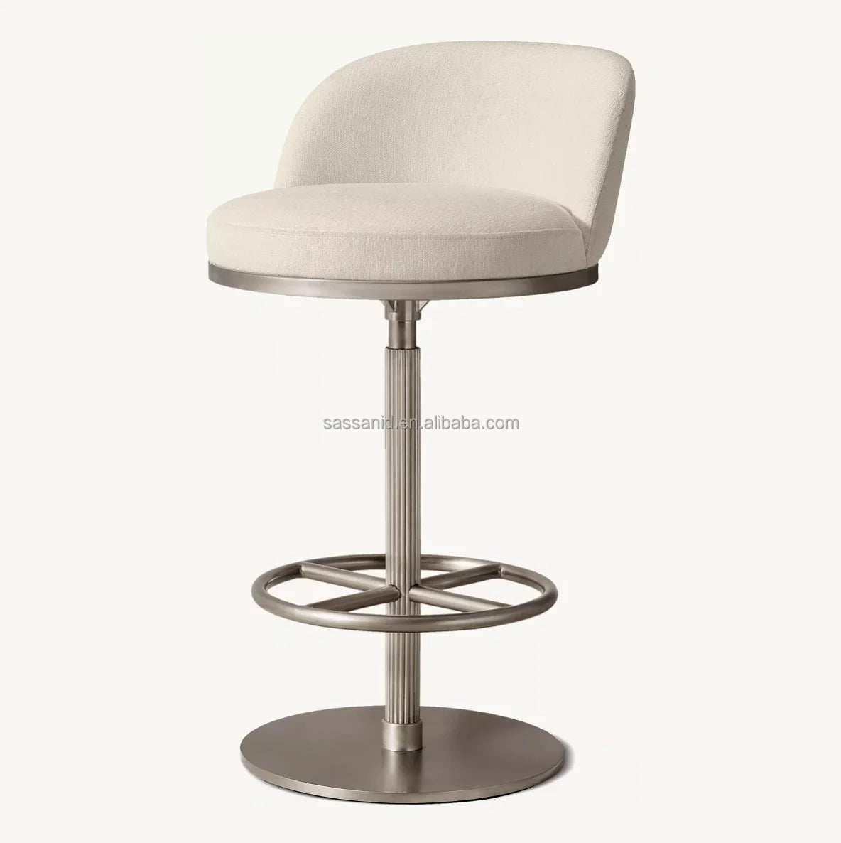 Falun Swivel Bar Stool – Art Deco Reeded Detail Performance Fabric Statement Piece | 1601704744723
