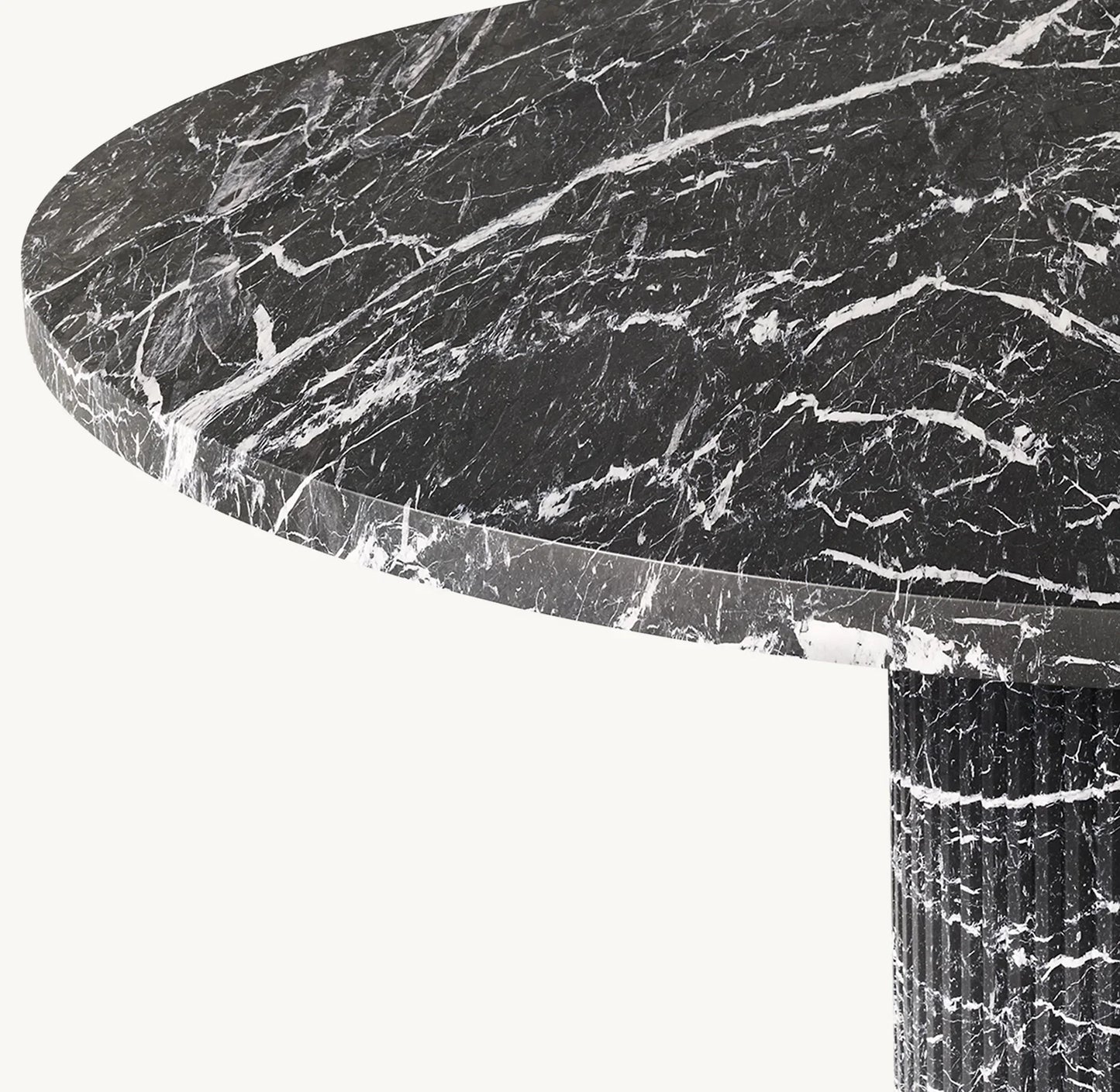 Byron Reeded Stone Round Dining Table – Nero Marquina Marble Sculptural Statement Piece