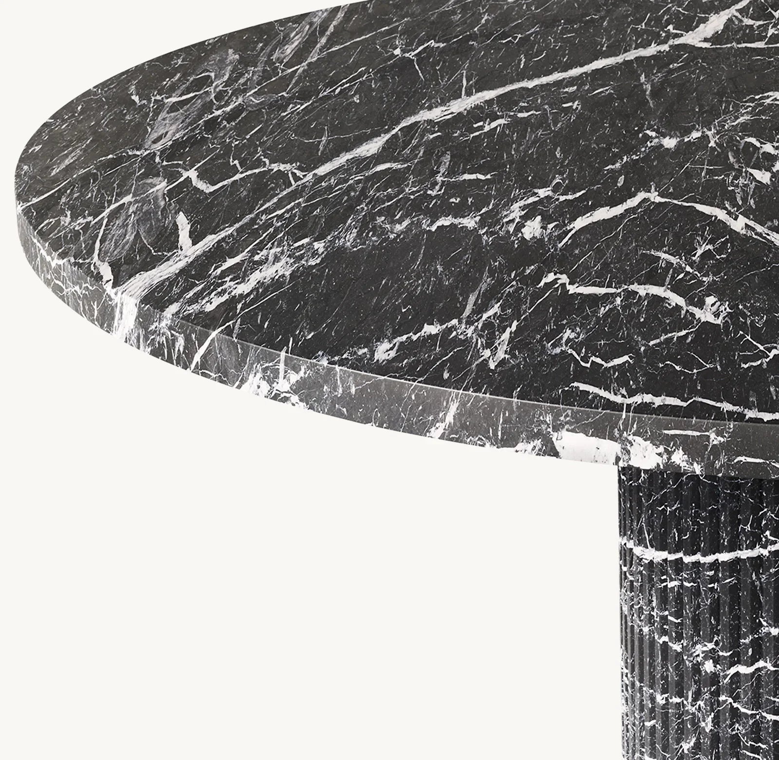 Byron Reeded Stone Round Dining Table – Nero Marquina Marble Sculptural Statement Piece