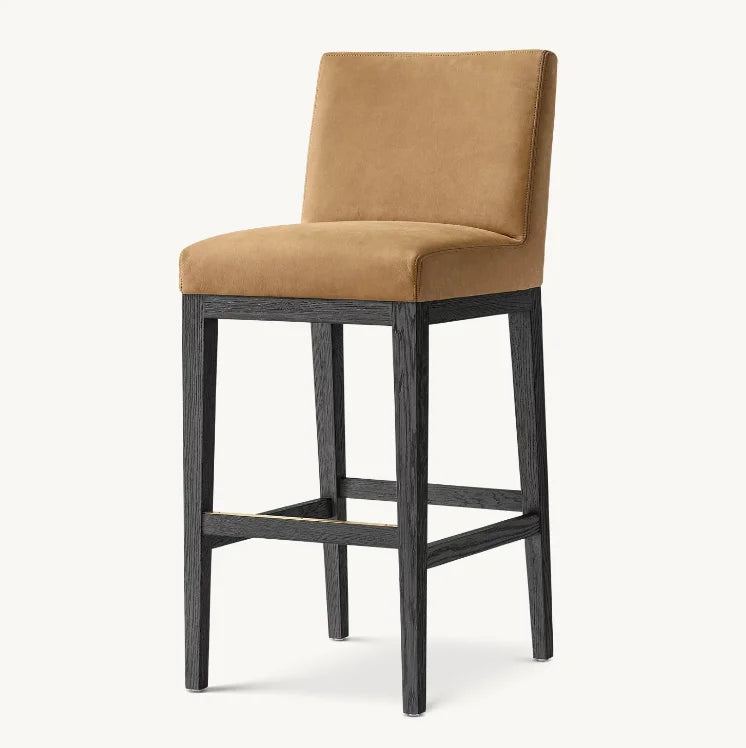 Morgen Midcentury Bar & Counter Stool – Leather & Oak Armless Statement Piece