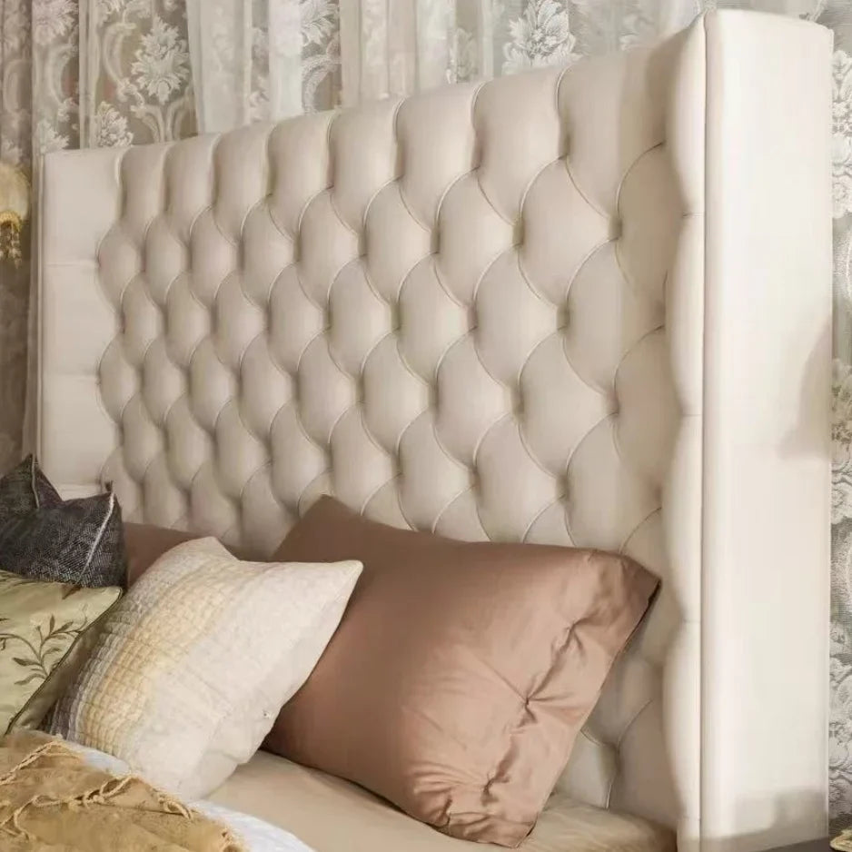 French Style Button Tufted Bed – Elegant PU Leather Master Bedroom Piece