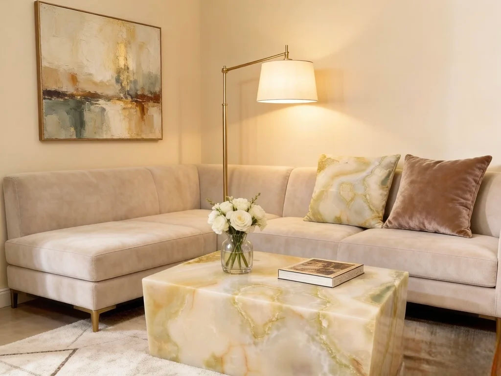 Luxury Rectangular Green Jade Marble Coffee Table Modern Italian Style for Villa