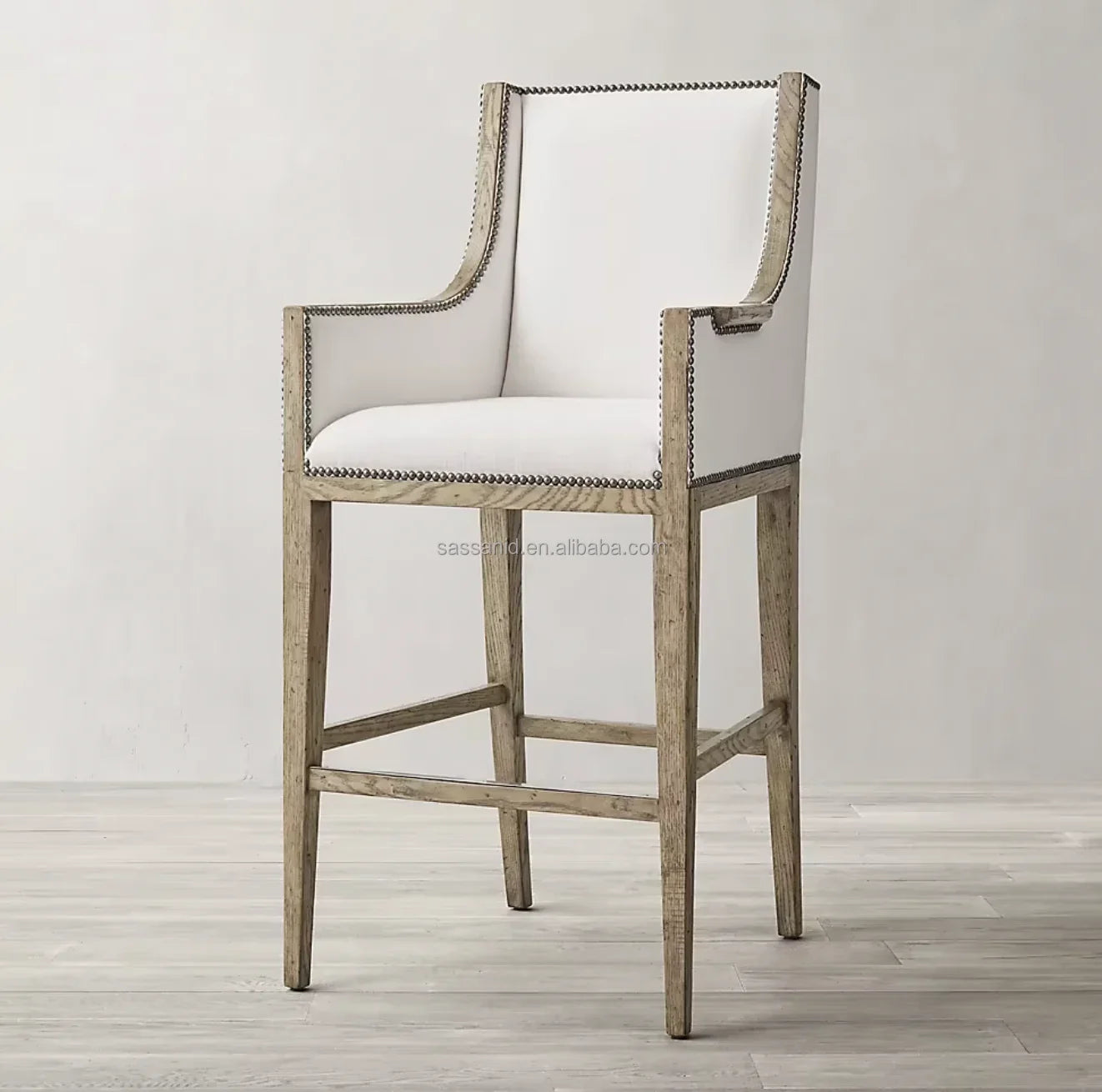 Mid-Century Modernist Bar & Counter Stool – Solid Oak & Upholstered Piece