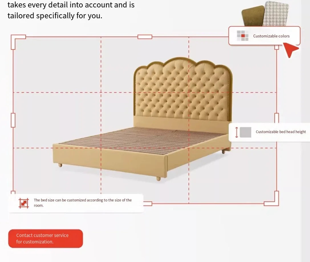 French Button-Tufted Leather Bed – Minimalist Light Luxury Statement Piece | B-00