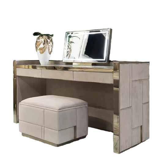 Minimalist Vanity Set – Lighted Mirror Marble and Stainless Steel Table 1541
