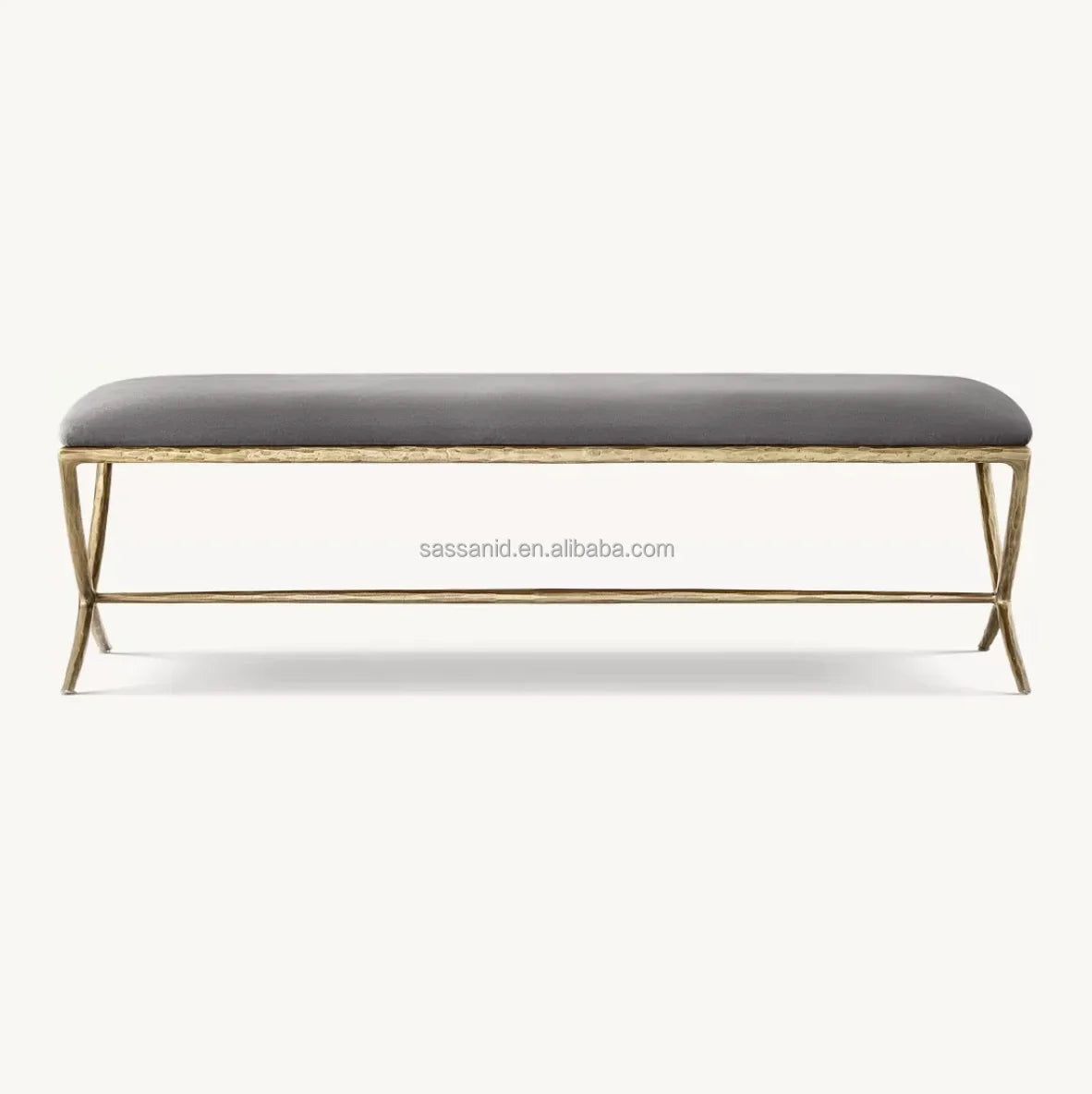 Hand-Forged Metal X-Base Bench – Luxury Brass Statement Piece