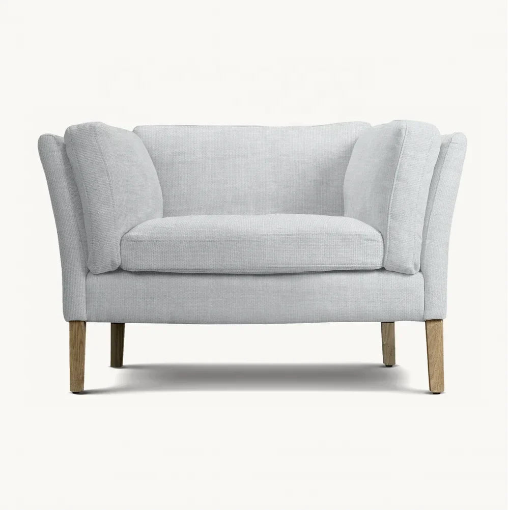 Soren Danish Modern Armchair – Linen Upholstery Solid Oak Statement Piece