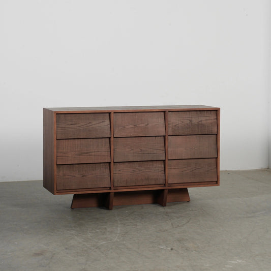 9-Drawer Mid-Century Dresser 51-inch – Solid Pine Red Wine Finish | 135