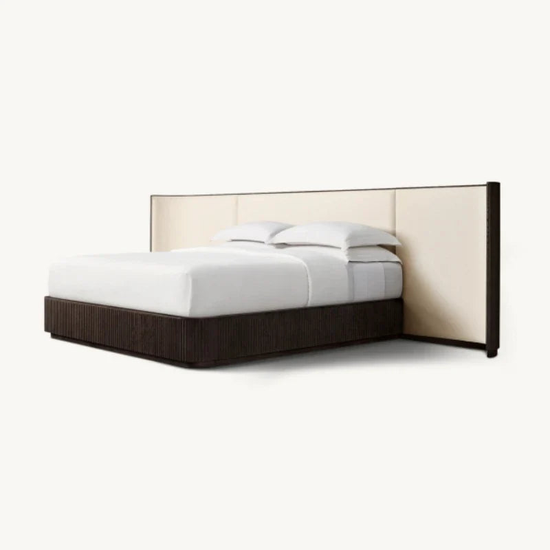 Shelter Bed with Extended Fabric – Midcentury Linen Upholstered Frame | 5550