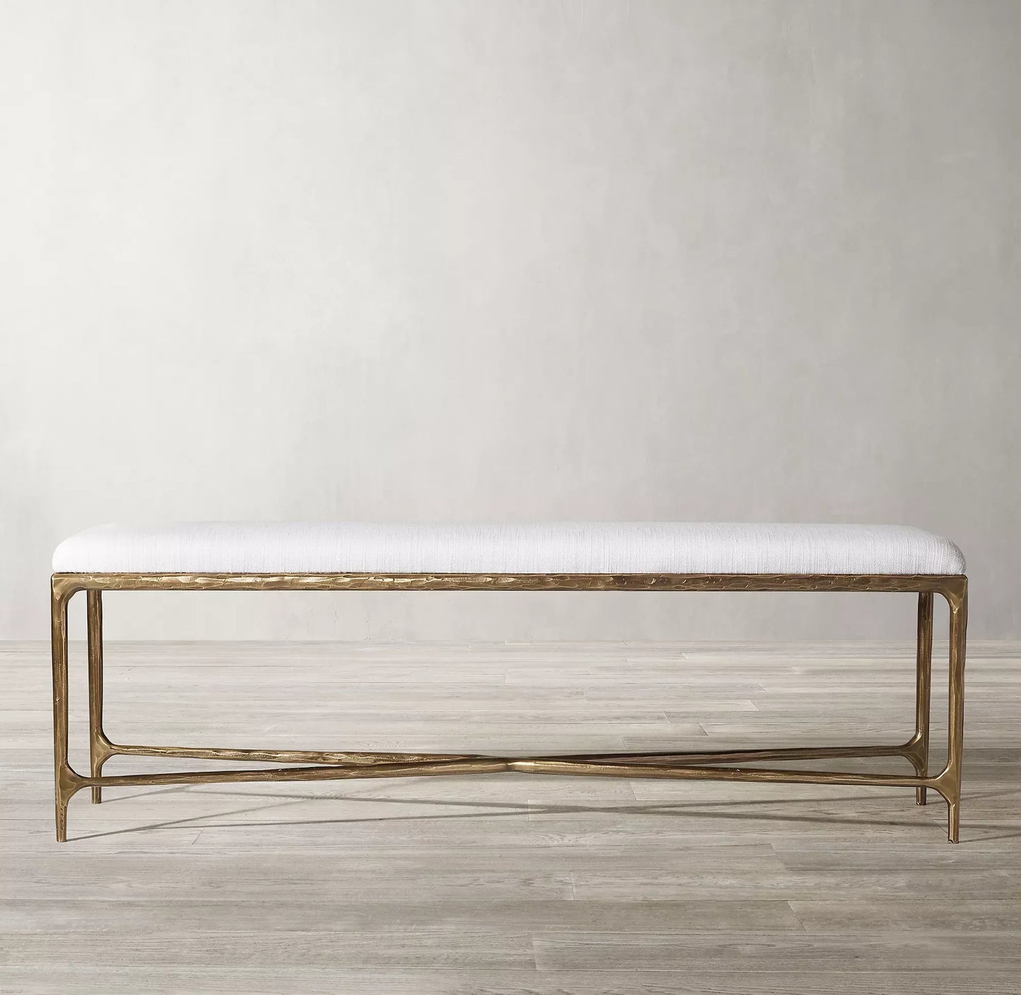 End-of-Bed Bench – Hand Forged Brass Base with Tailored Upholstery