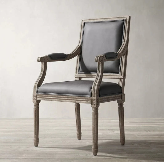 Vintage Leather Dining Armchair – Barrel Seat Solid Oak Statement Piece