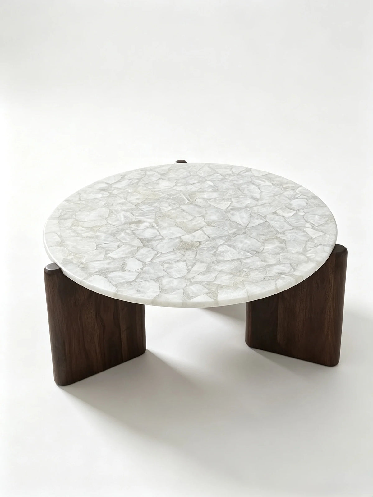 Luxury Round Ice Jade Marble Coffee Table Solid Wood Base Modern Italian Style