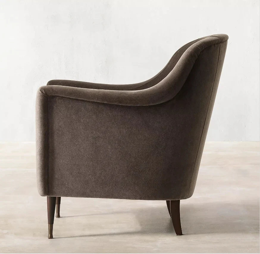 Midcentury Italian Design Velvet Chair – Geometric Oak Statement Piece