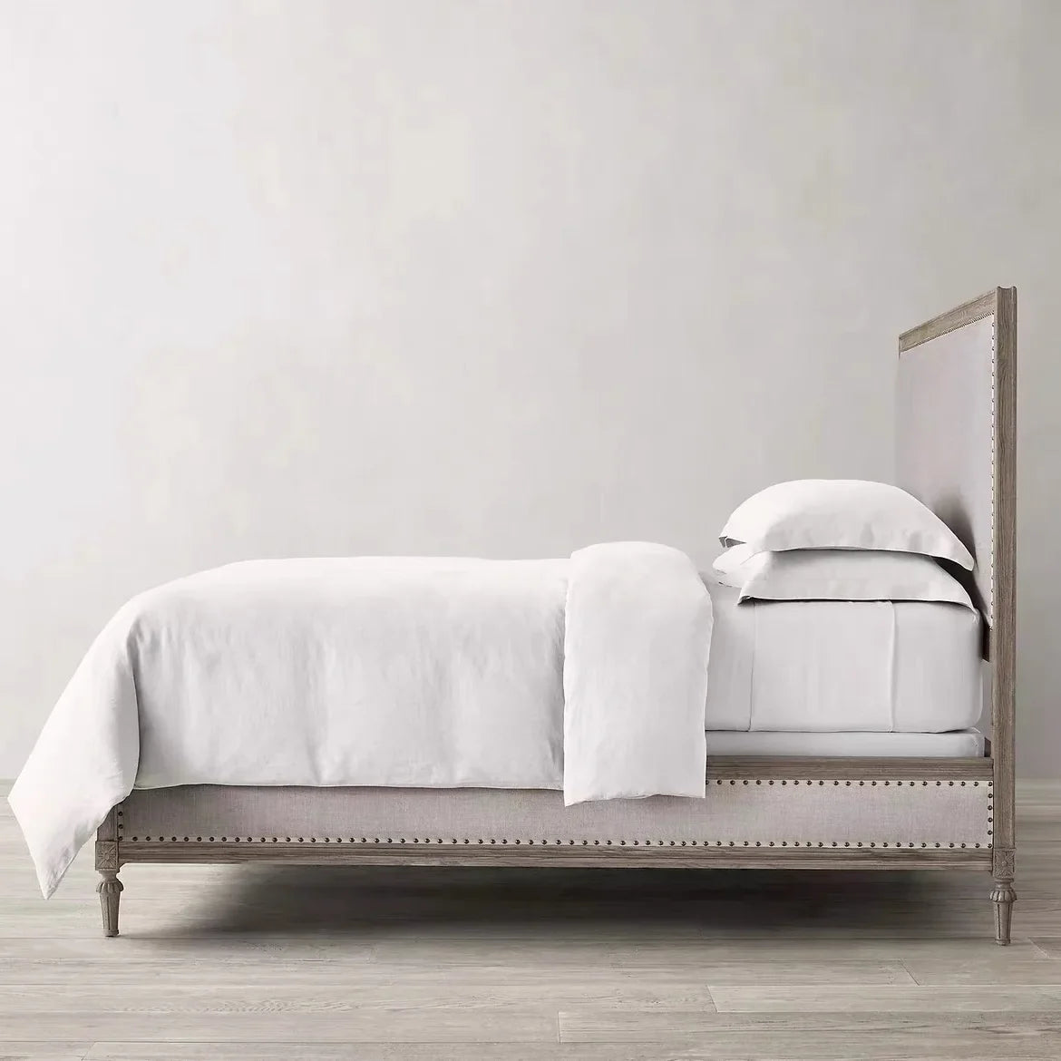 Solid Wood Bed – Upholstered Ash and Pine European Midcentury Design Piece