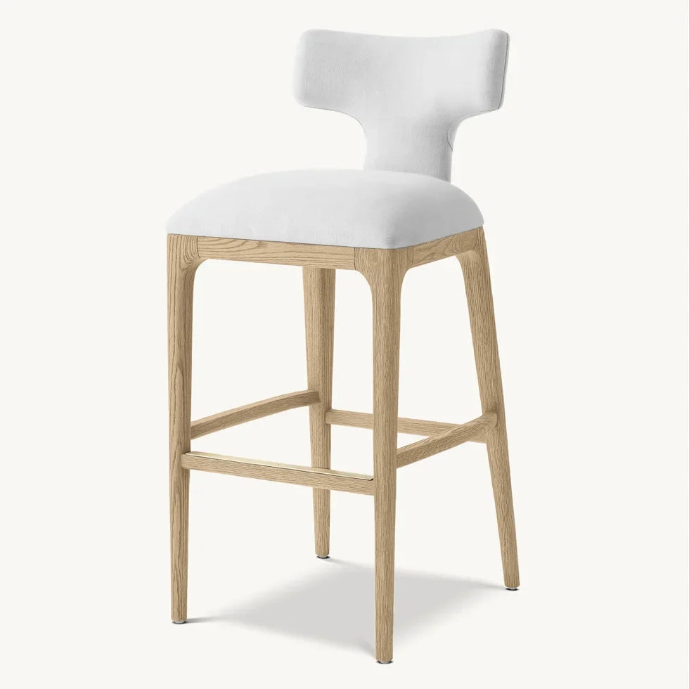Upholstered Bar Stool – Mid-Century Geometric Design – Solid Oak Designer Statement Piece