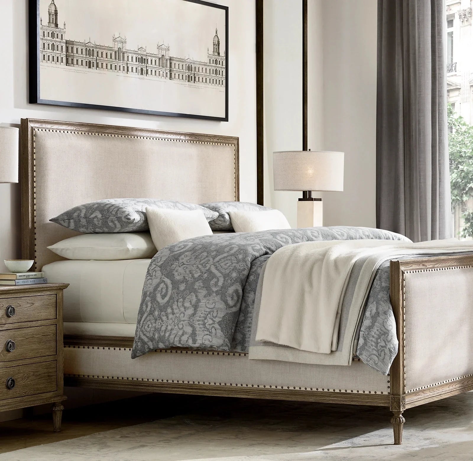 Upholstered Bed – French-style Solid Larch Wood American Retro Design