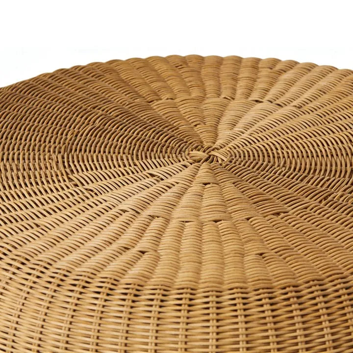 Round Rattan Ottoman Natural PE Rattan Aluminium Frame Indoor Outdoor Pouf Stool