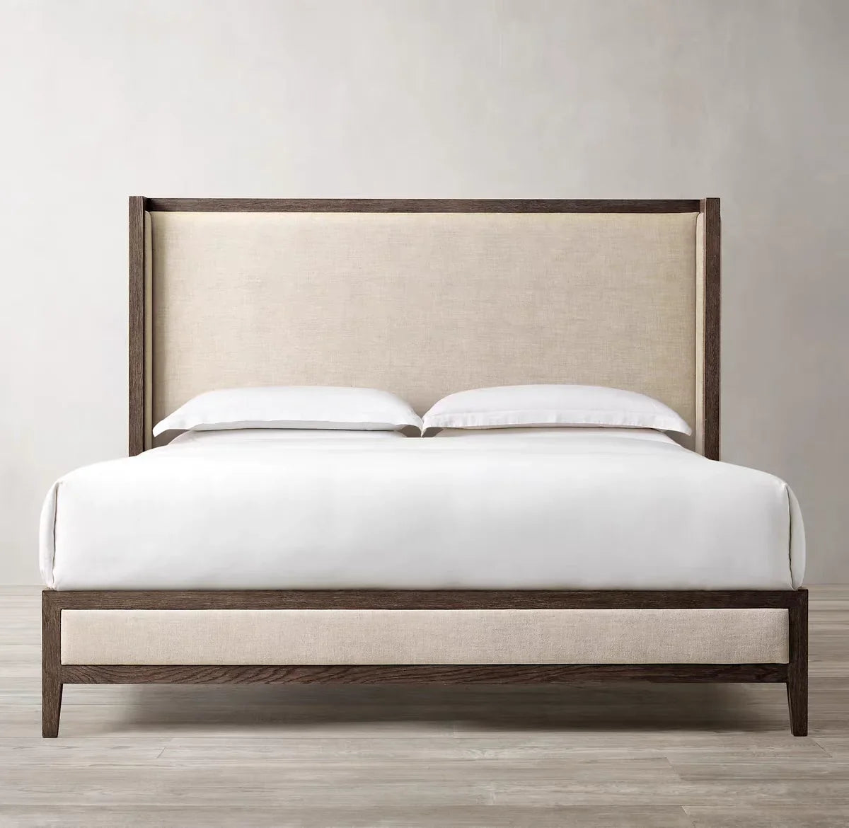 American Retro Platform Bed – Solid Wood French Soft Bag Upholstery