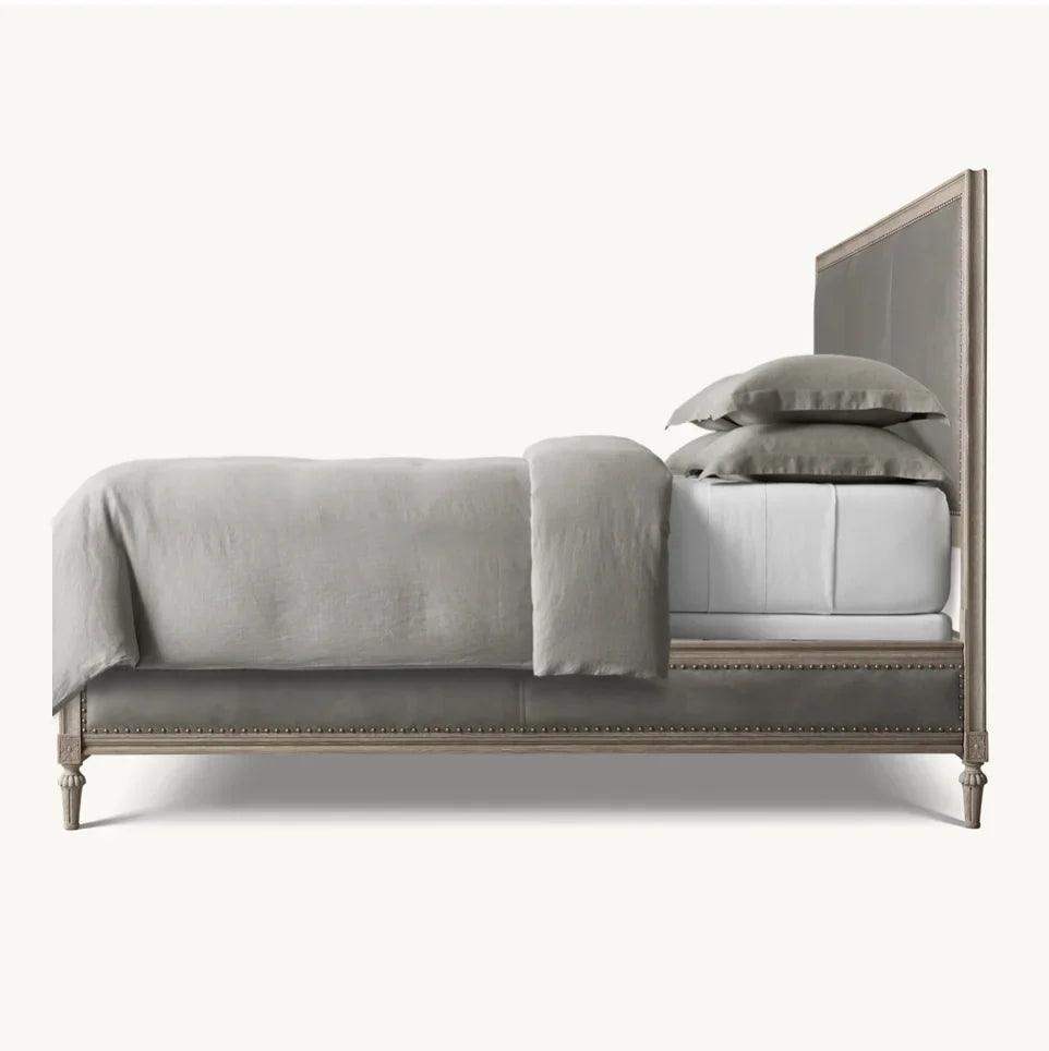 Leather Panel Bed – Tufted Headboard in Antiqued Oak by Re Home | 1601313095442