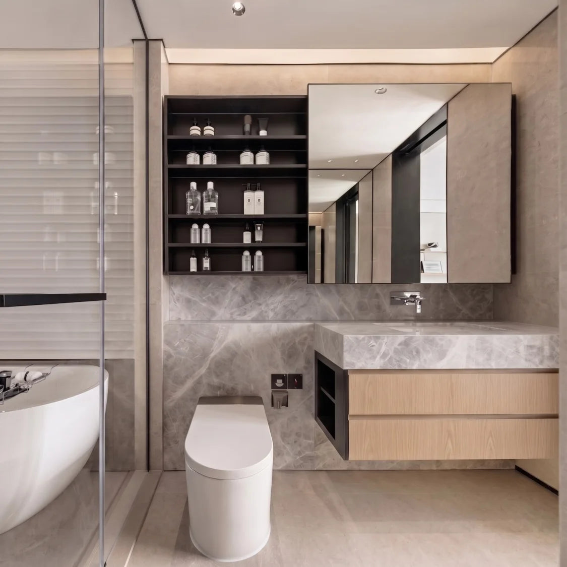 Modern Wall Mount Bathroom Vanity Cabinet with LED Mirror 80cm