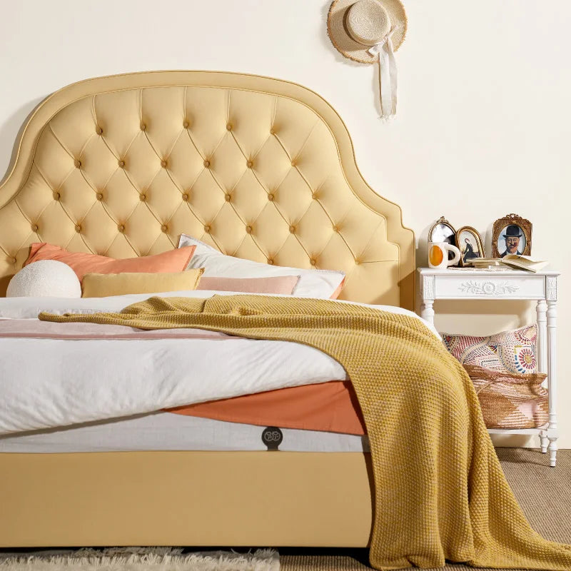Leather Bed – Button-Tufted French Retro Modern Minimalist Statement Piece