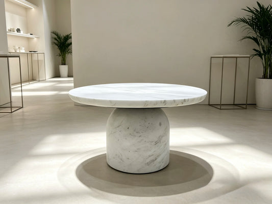 Luxury Round Natural Marble Coffee Table Solid Base Modern Minimalist Italian Style