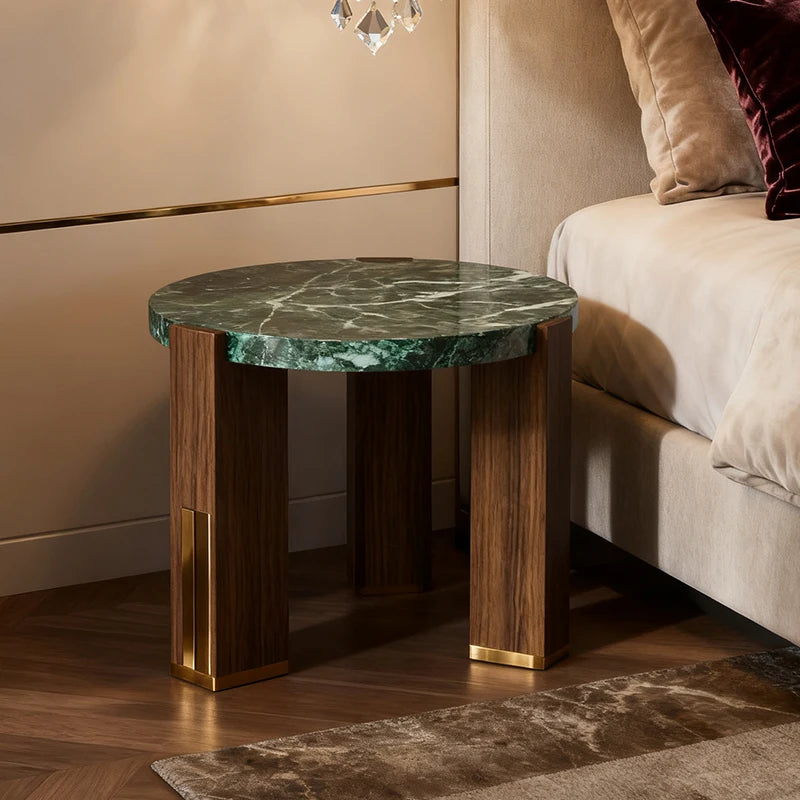 Modern Round Marble Coffee Table Solid Wood Base Minimalist Italian Style