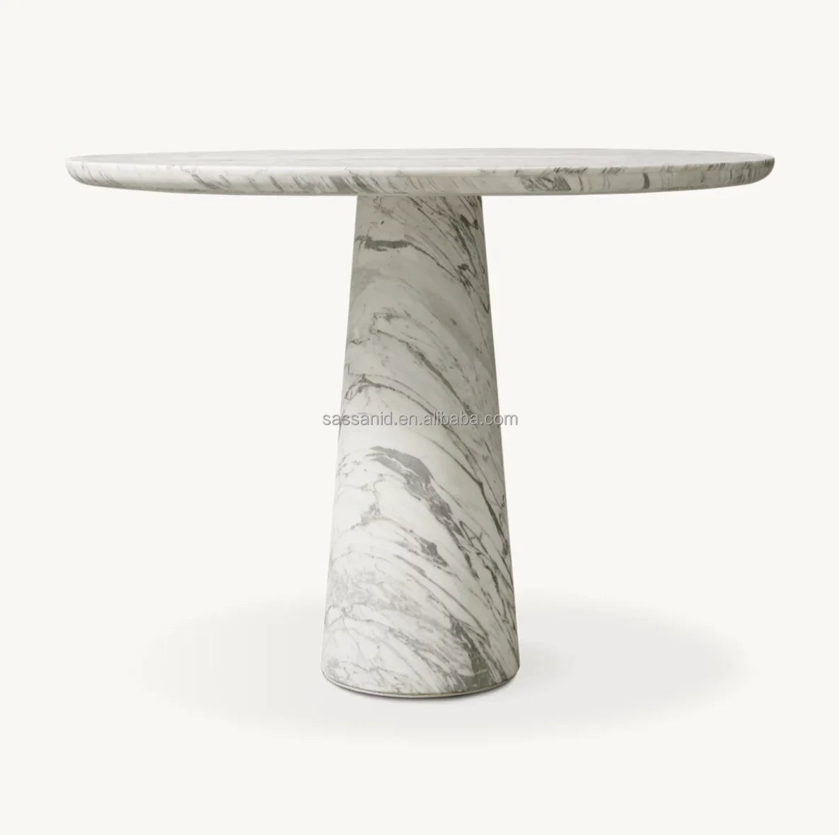 Round Dining Table – Honed Italian Carrara Marble Contemporary Statement Piece