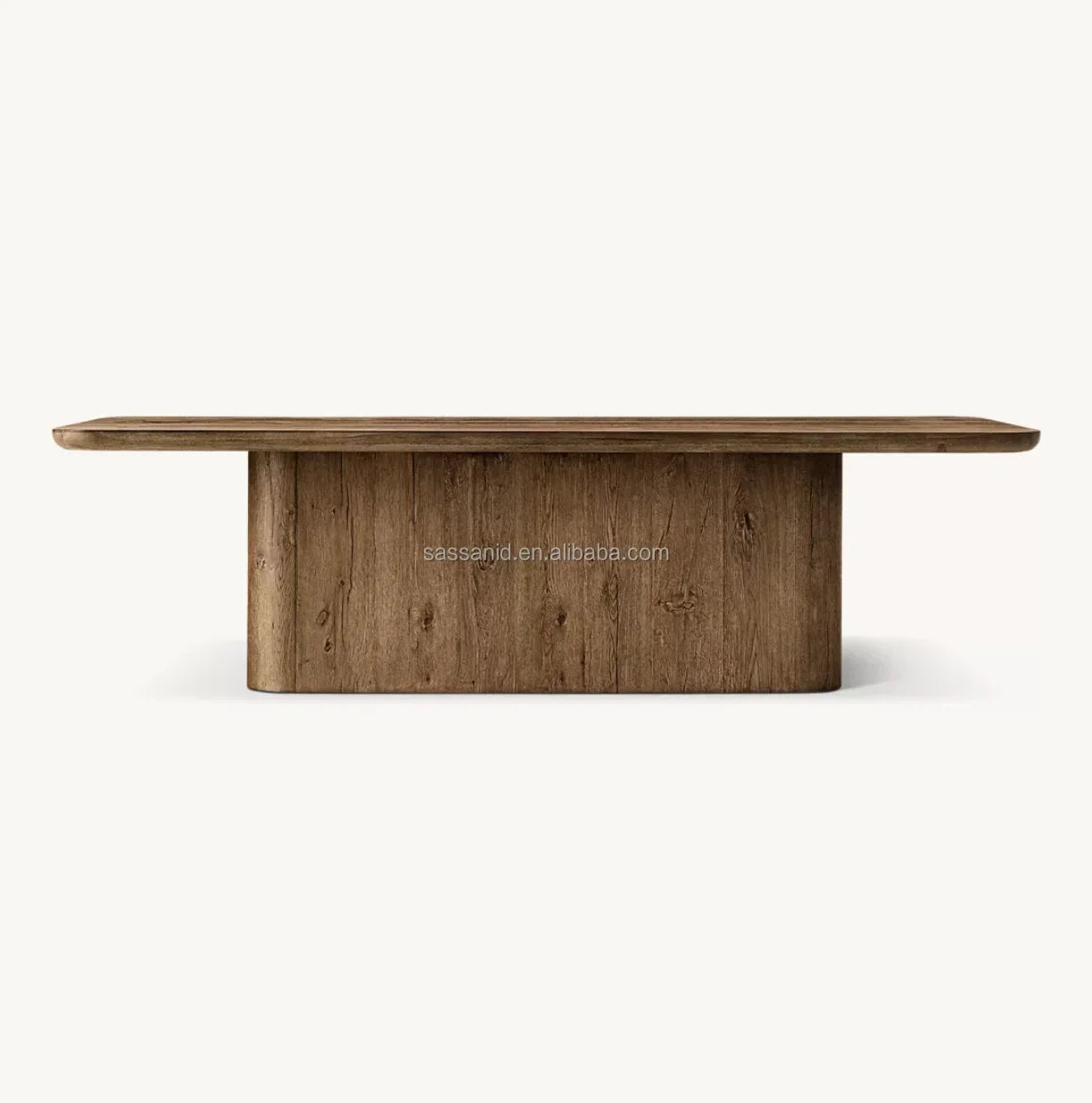 Pedestal Dining Table – Contemporary Solid Wood Design – Aged Oak Architectural Statement Piece