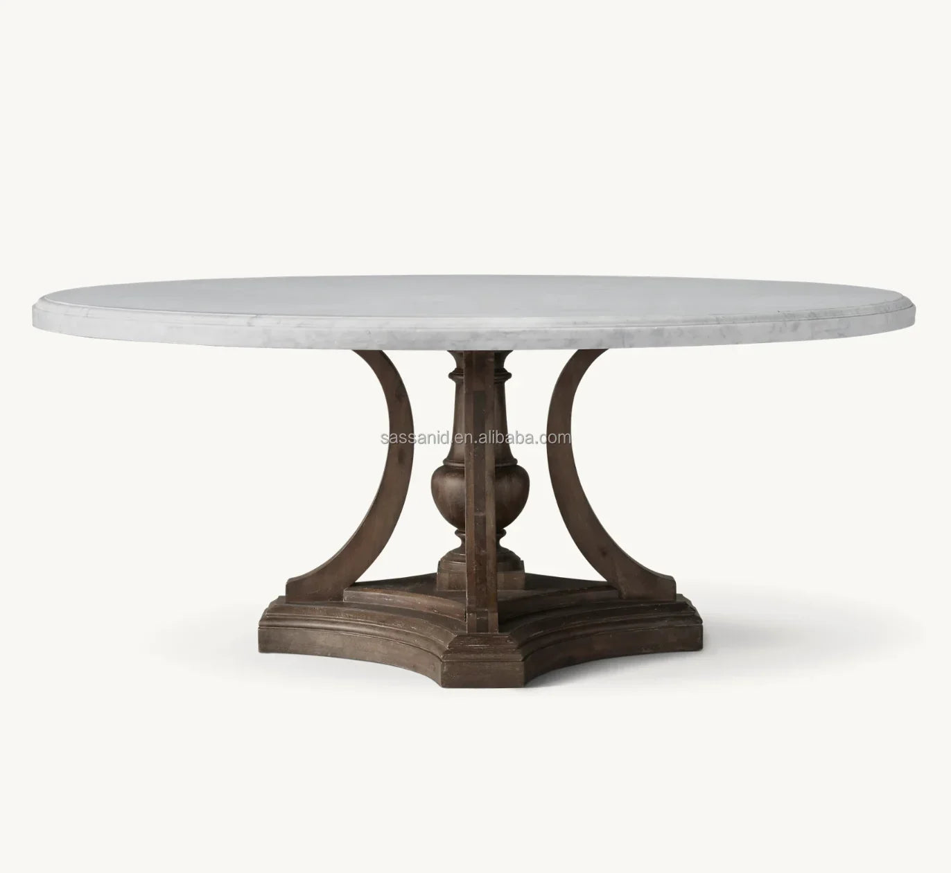 St. James Round Dining Table – Honed Carrara Marble & Hardwood