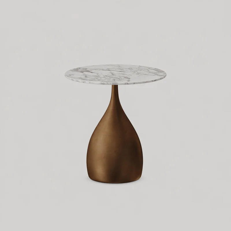 Luxury Round Marble Surface Steel Base Side Table Minimalist Elegant Italian Style