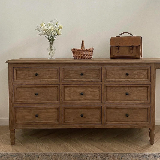 9-Drawer Chest of Drawers – Solid Birch Wood French Provincial Storage Cabinet