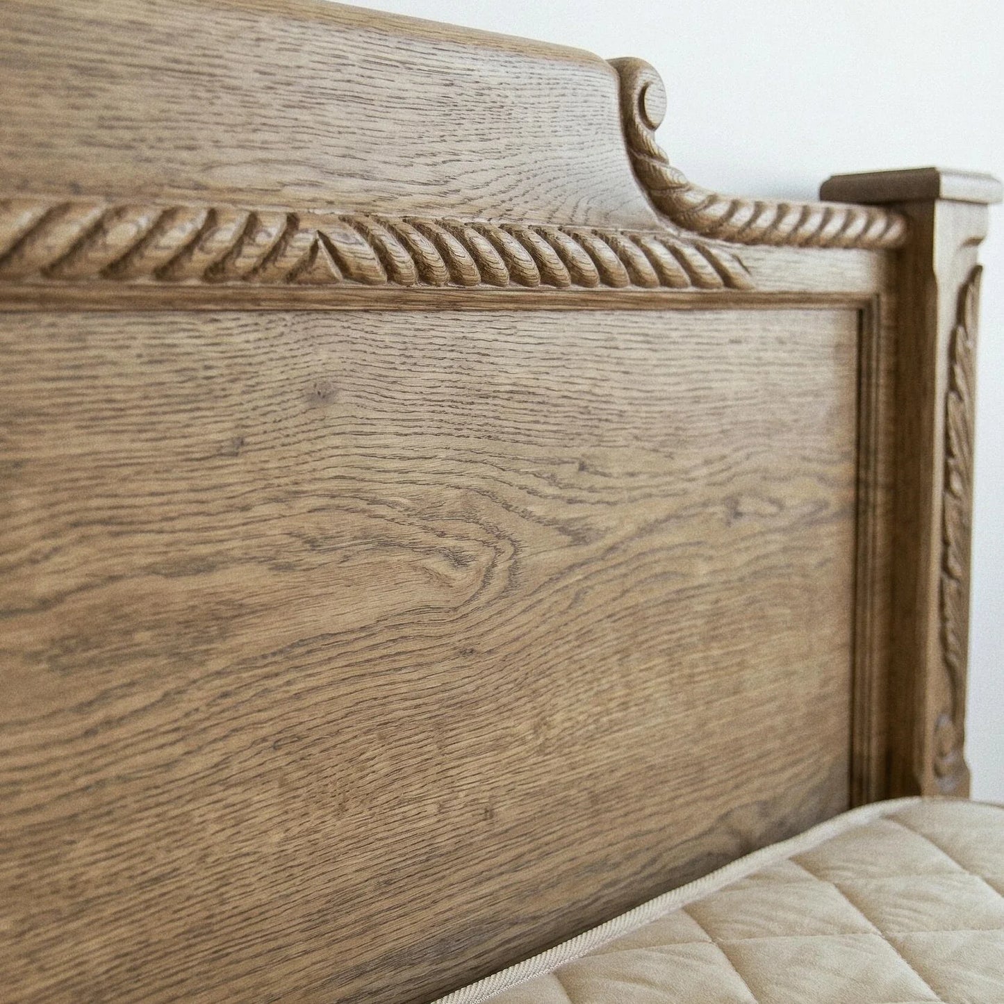 French Retro Carved Bed – Solid White Ash Wabi-Sabi Statement | 26-48