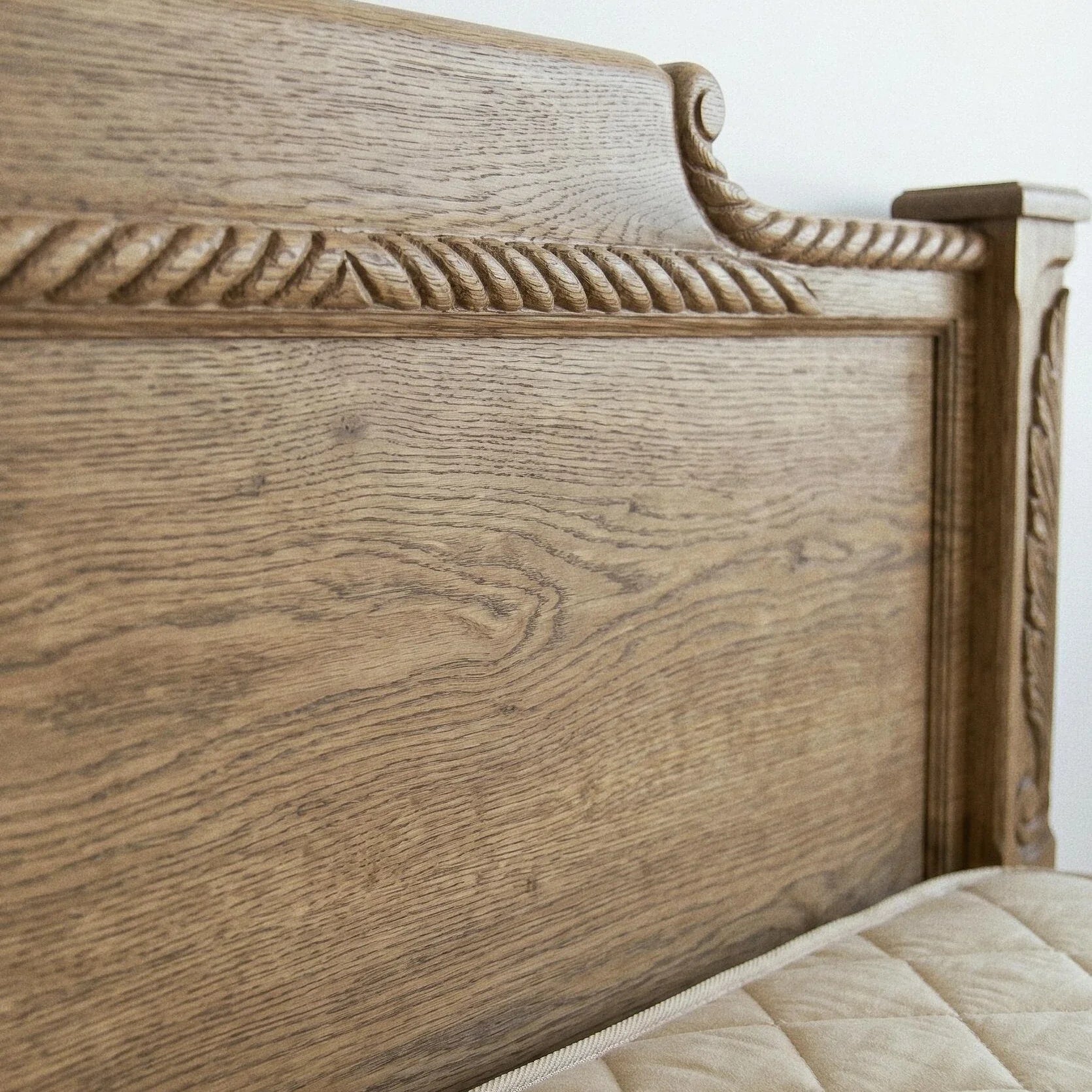 French Retro Carved Bed – Solid White Ash Wabi-Sabi Statement | 26-48