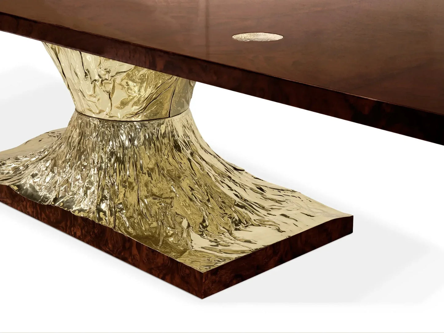 Rectangular Dining Table 130-Inch – Hammered Metal Base Walnut Statement Piece