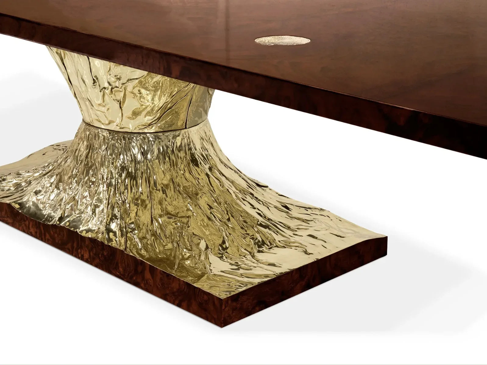 Rectangular Dining Table 130-Inch – Hammered Metal Base Walnut Statement Piece