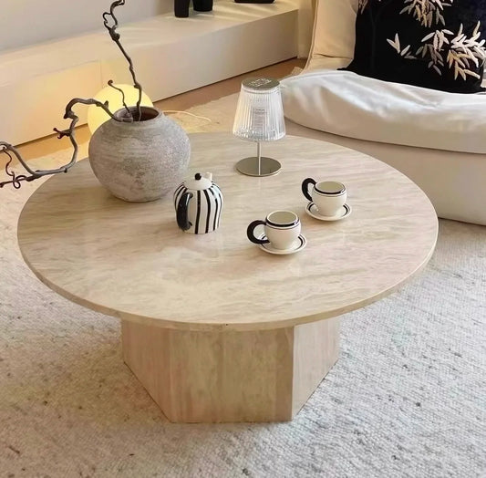 Luxury Round Natural Travertine Coffee Table Modern Italian Style for Villa