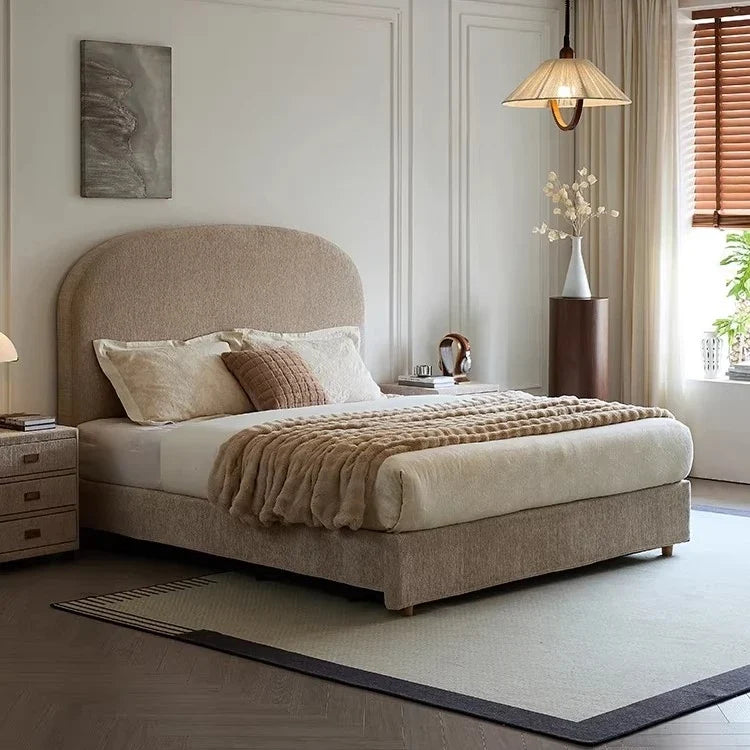 French Retro Upholstered Bed – Cream Chenille Soft Statement Piece | 26-18