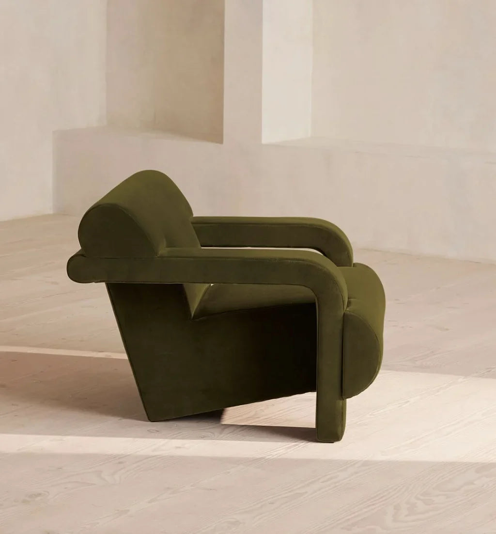 Humphrey Armchair 1960s-Style – Olive Cotton Velvet Mid-Century | 1601078012803