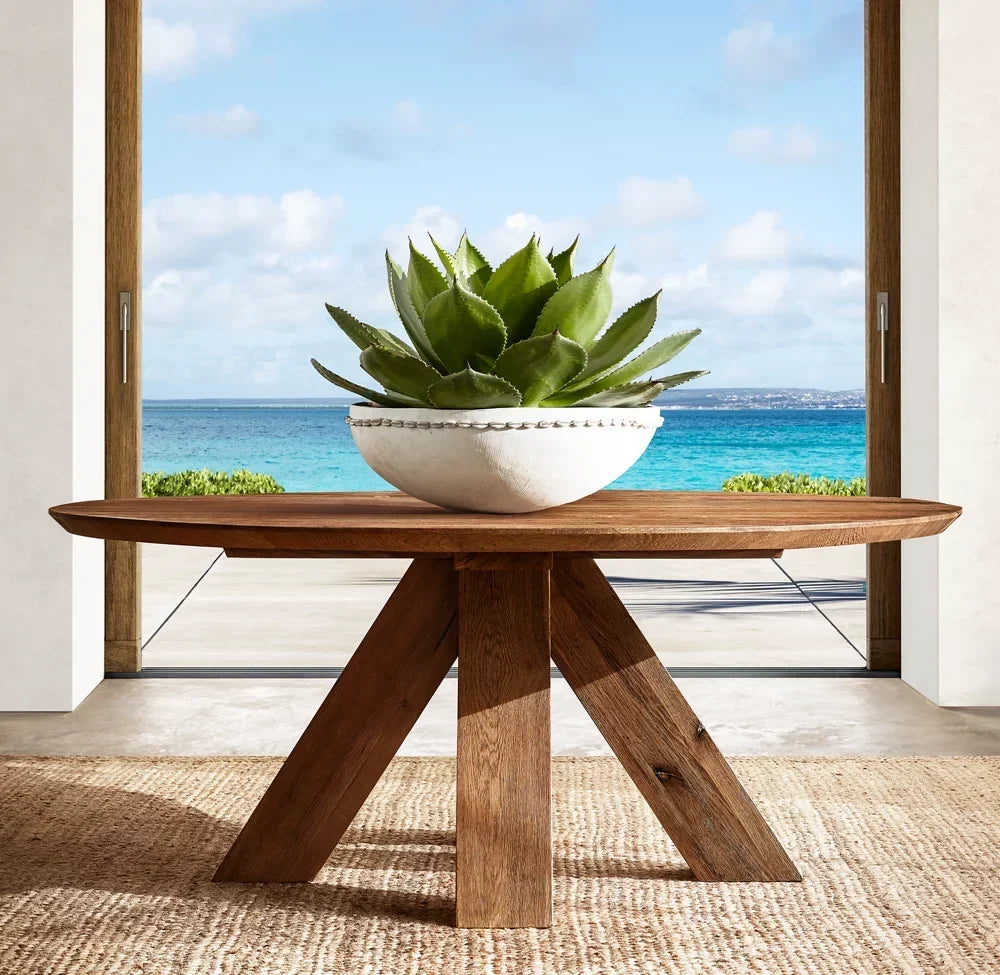 Round Dining Table – Cracking Oak Texture in Brule Umber Statement Piece