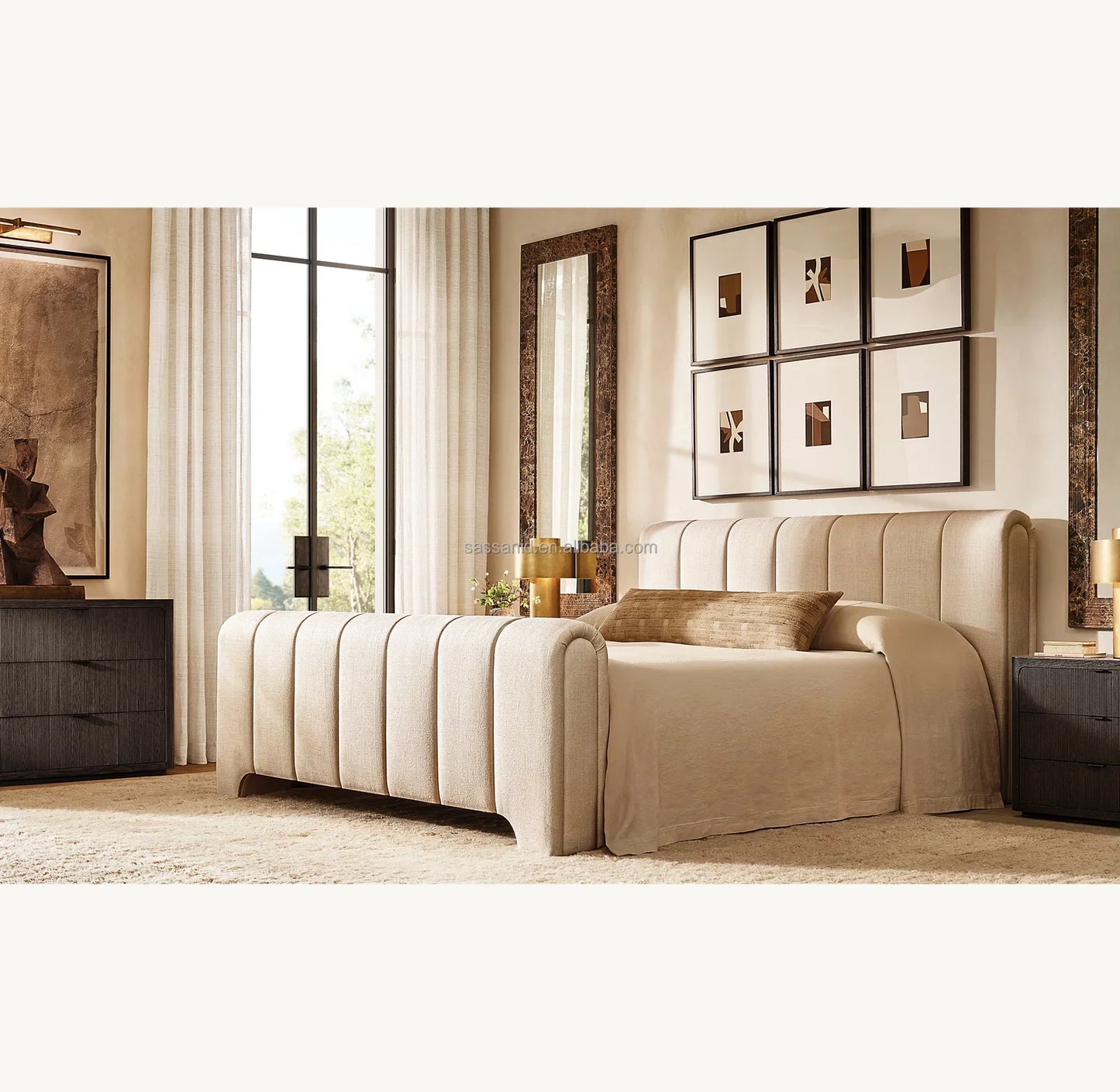 Olivia Fabric Panel Bed – Vertical Channel Upholstered Platform Bed – Contemporary European Design