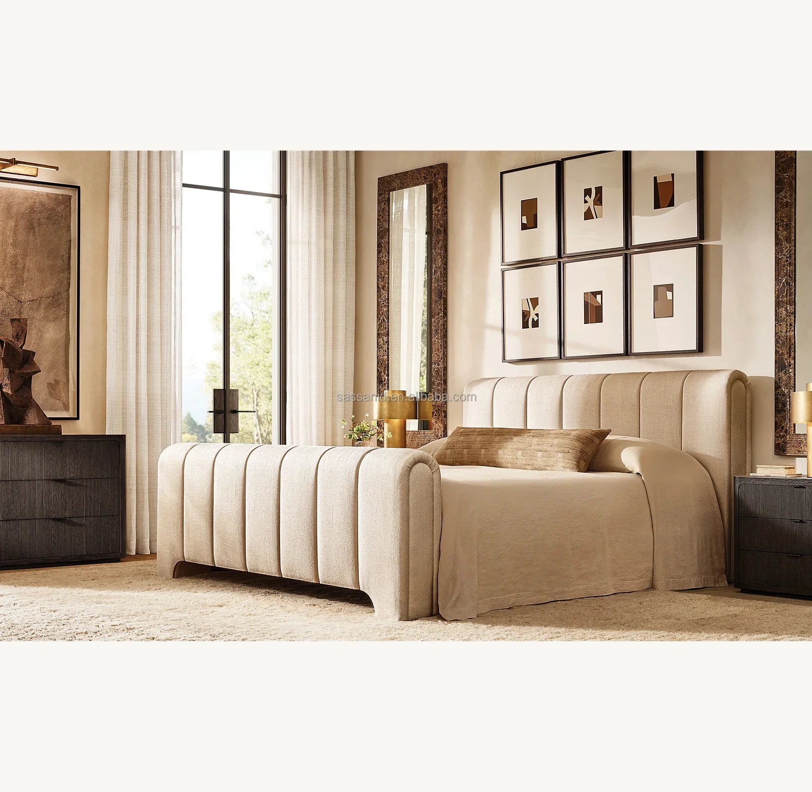 Olivia Fabric Panel Bed – Vertical Channel Upholstered Platform Bed – Contemporary European Design