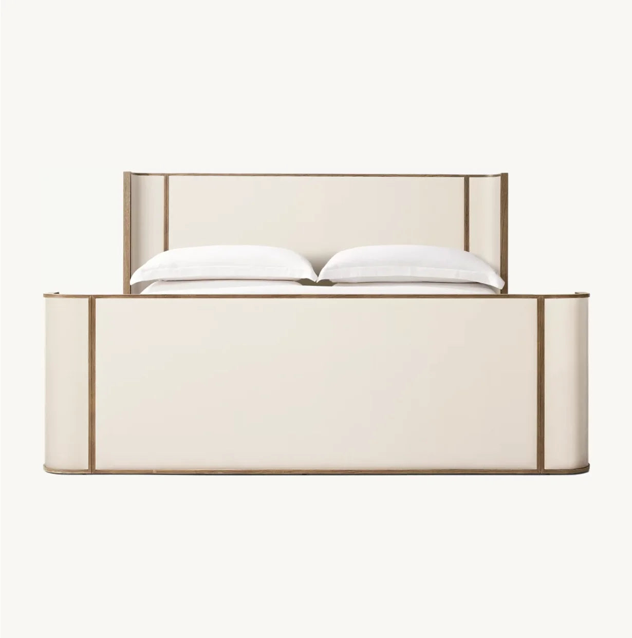 Shelter Bed with Postmodern Fabric Upholstery – Brown Oak Sculptural Platform